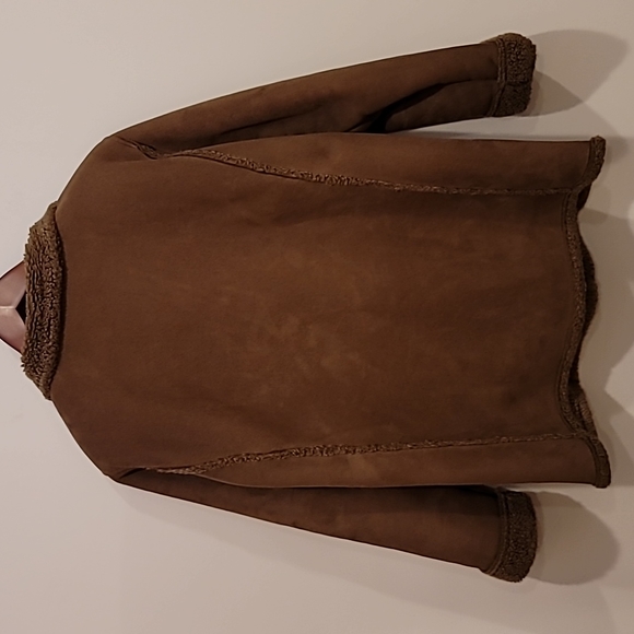 L.L. Bean Womans Vintage Brown Faux Suede Microfiber Jacket Coat Size L Sherpa - Picture 6 of 9
